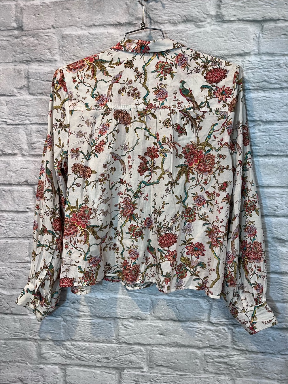 Anthropologie Pilcro Large - Jolie Pleated Peasant Blouse - Floral Peacocks - Picture 3 of 13